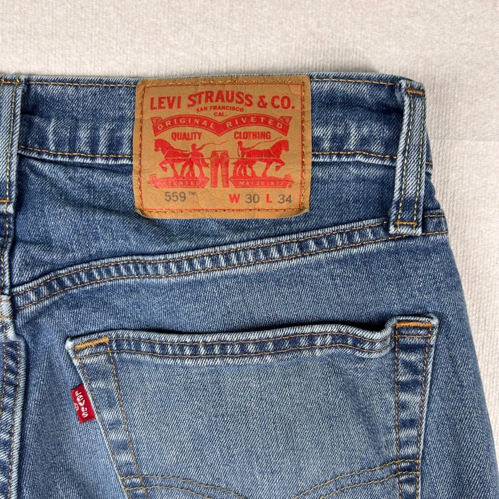 Levis 559 Relaxed Straight Jeans Mens 30x34 Blue Denim Classic 5-Pocket Tall - Picture 4 of 11